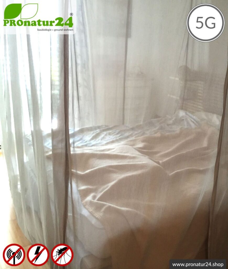 Abschirmender Baldachin Elektrosmog PRO all inclusive. Kasten Doppelbett Set. Abschirmung Funk bis 50 dB. Erdbar. Wirkungsvoll gegen 5G!