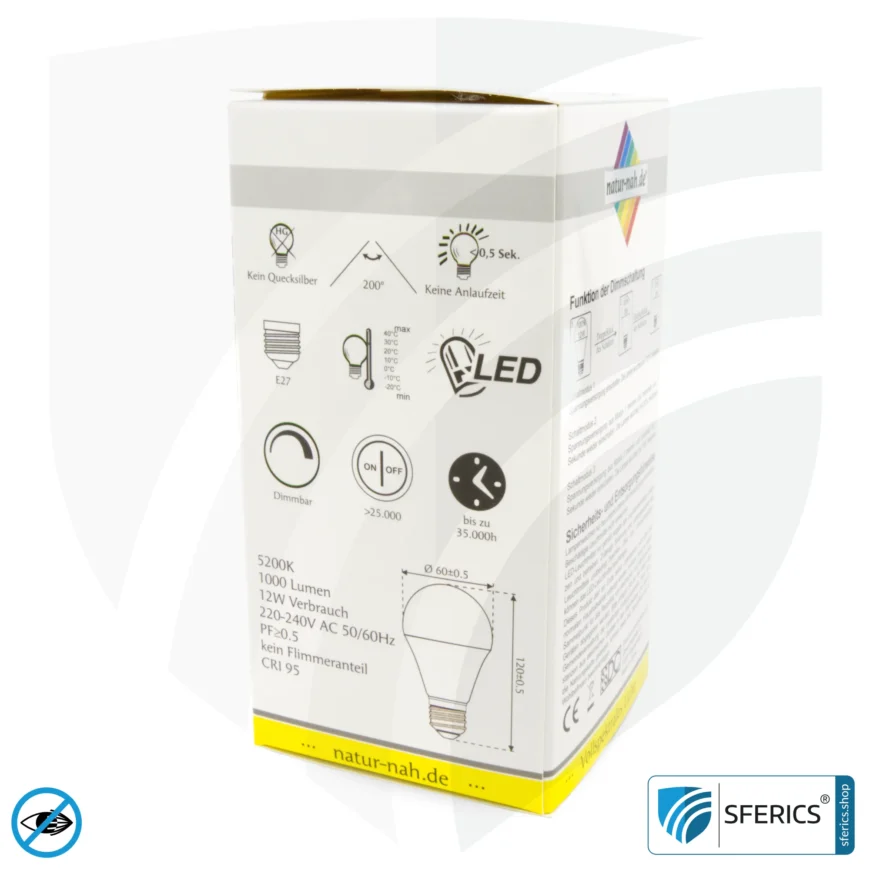 11 Watt LED Vollspektrum 3step | Dimmen ohne Dimmer: Hell wie 100 Watt (100 %), 50 % oder 15 %, 1000 Lumen | CRI 95 | flimmerfrei | Tageslicht | E27 | Business Qualität