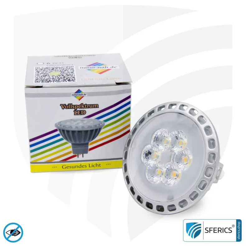 6 Watt LED Spot Vollspektrum | Hell wie 35 Watt, 450 Lumen | CRI 95 | dimmbar | flimmerfrei | Tageslicht | GU5.3 (MR16) | Business Qualität