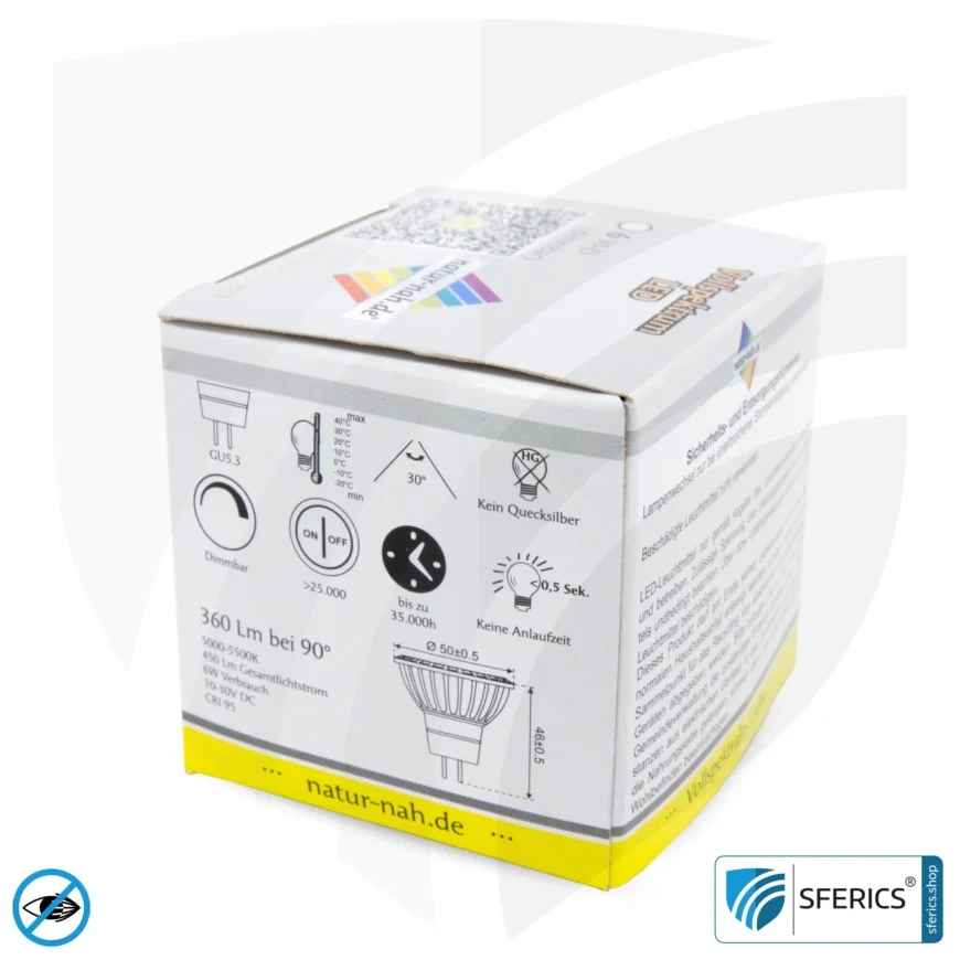 6 Watt LED Spot Vollspektrum | Hell wie 35 Watt, 450 Lumen | CRI 95 | dimmbar | flimmerfrei | Tageslicht | GU5.3 (MR16) | Business Qualität