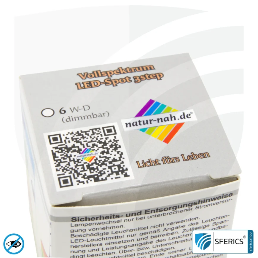 6 Watt LED Spot Vollspektrum 3step | Dimmen ohne Dimmer: Hell wie 35 Watt (100 %), 50 % oder 15 %, 480 Lumen | CRI 95 | flimmerfrei | Tageslicht | GU10 | Business Qualität