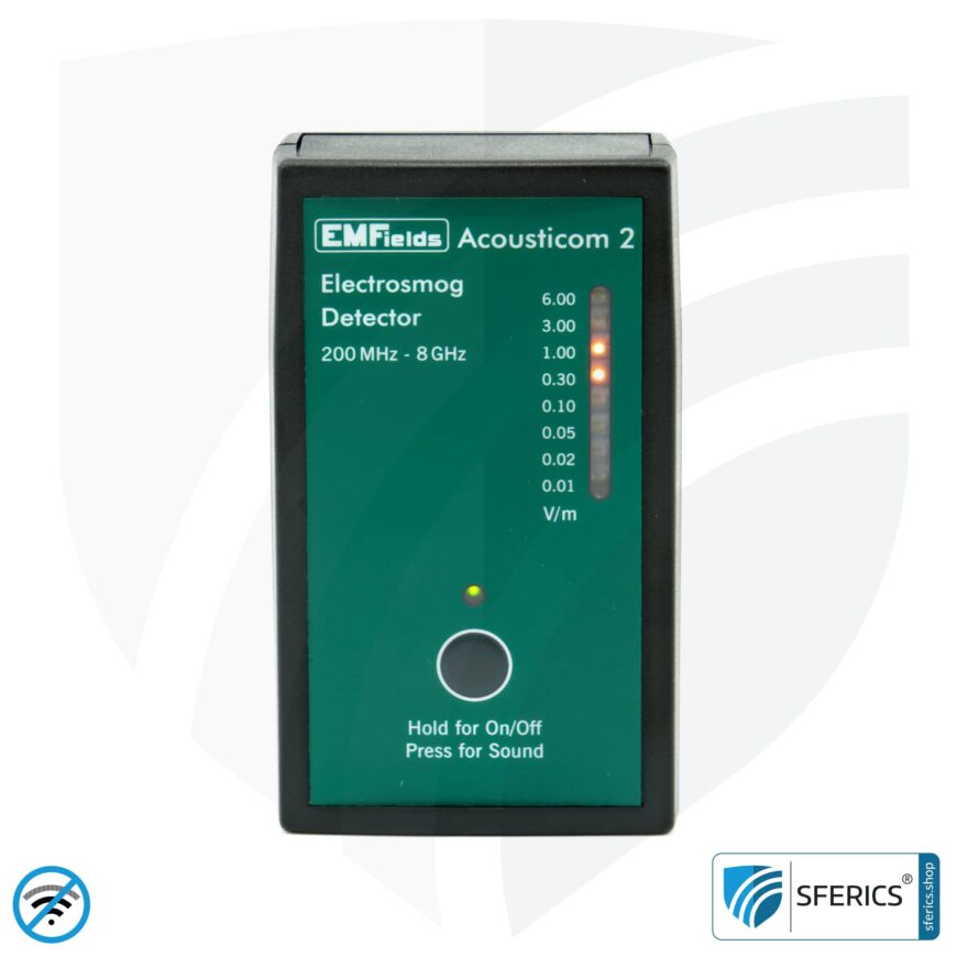 ACOUSTICOM 2 Elektrosmog Detektor | Breitband HF Messgerät für Einsteiger | Erkennung von EMF Funkstrahlung bis 8 GHz, inklusive 5G!