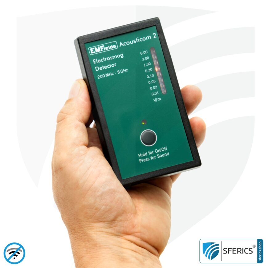 ACOUSTICOM 2 Elektrosmog Detektor | Breitband HF Messgerät für Einsteiger | Erkennung von EMF Funkstrahlung bis 8 GHz, inklusive 5G!