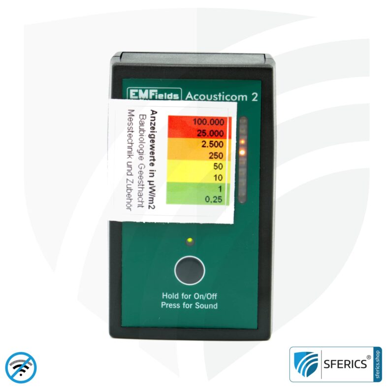 ACOUSTICOM 2 Elektrosmog Detektor | Breitband HF Messgerät für Einsteiger | Erkennung von EMF Funkstrahlung bis 8 GHz, inklusive 5G!