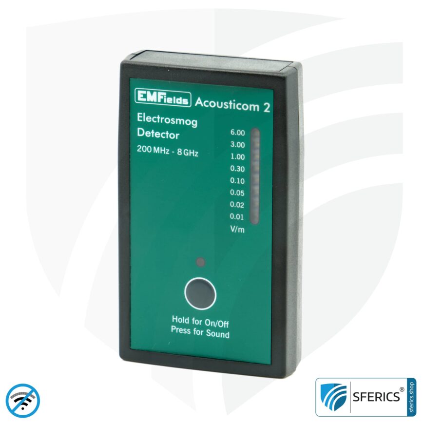 ACOUSTICOM 2 Elektrosmog Detektor | Breitband HF Messgerät für Einsteiger | Erkennung von EMF Funkstrahlung bis 8 GHz, inklusive 5G!