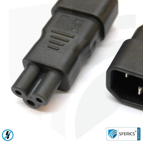 Adapter C13 Stecker auf dreipoligen C5 Stecker | Laptop Klasse 4 Adapter C13 Stecker auf dreipoligen C5 Stecker | Laptop Klasse