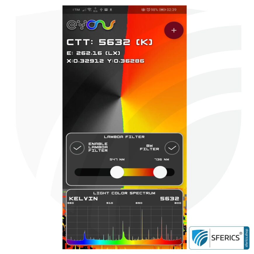 Lightspectrum Pro EVO für Android | Messung vom Lichspektrum | Farbtemperatur (Kelvin) und Wellenlängen, CRI, Lux, u.v.m.