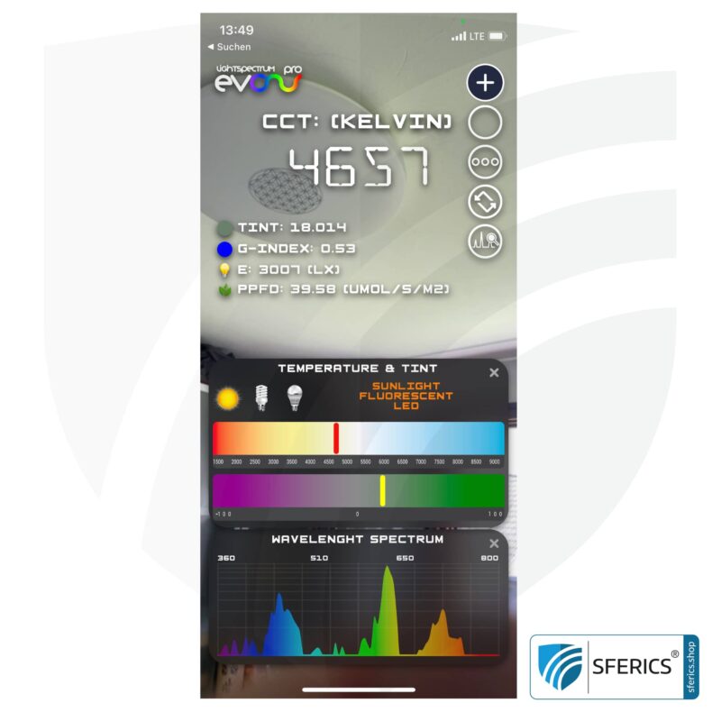 Lightspectrum Pro EVO für iPhone und iPad | Messung vom Lichspektrum | Farbtemperatur (Kelvin) und Wellenlängen, CRI, Lux, uvm.