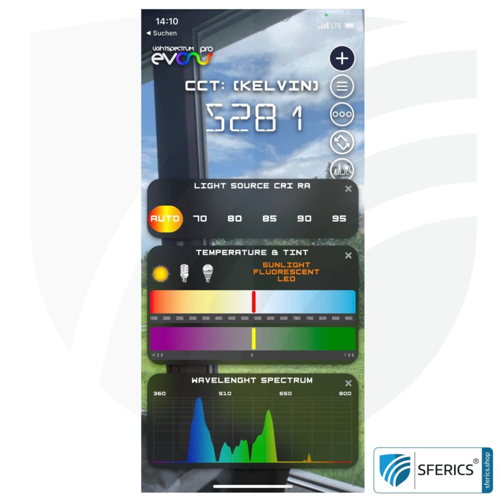 Lightspectrum Pro EVO für iPhone und iPad | Messung vom Lichspektrum | Farbtemperatur (Kelvin) und Wellenlängen, CRI, Lux, uvm.