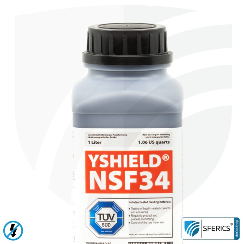 Abschirmfarbe NSF34 | NF Schirmdämpfung gegen Elektrosmog bis zu 80 dB | Schutz vor niederfrequenten elektrischen Felder (Hausstrom) | TÜV SÜD zertifiziert