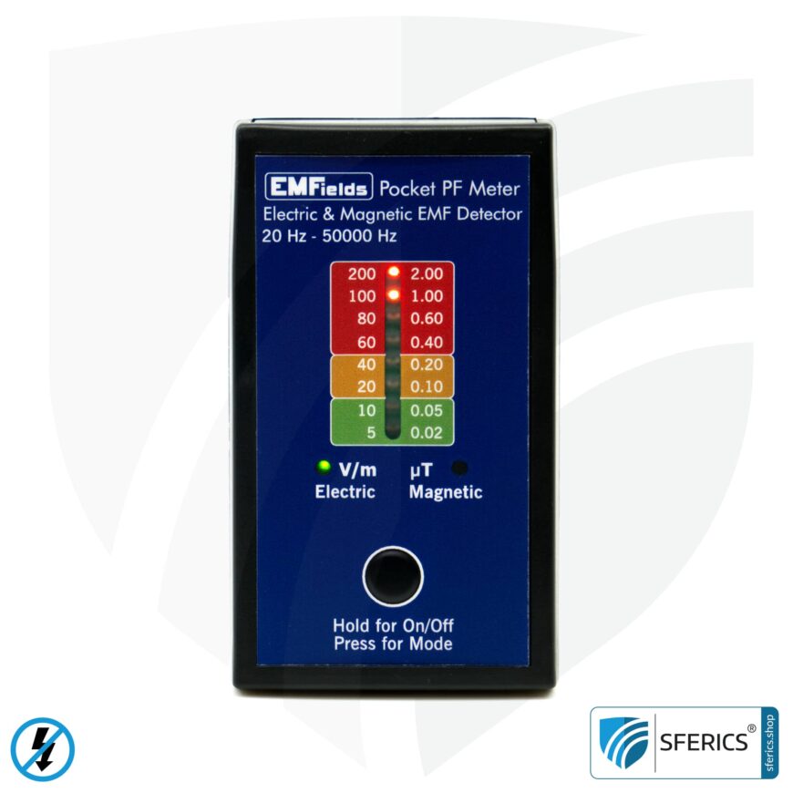 Pocket PF Meter | Potentialfreies Niederfrequenz Messgerät für Elektrosmog | Erkennung elektrischer Wechselfelder und Magnetfelder | Messbereich 15 bis 50.000 Hz