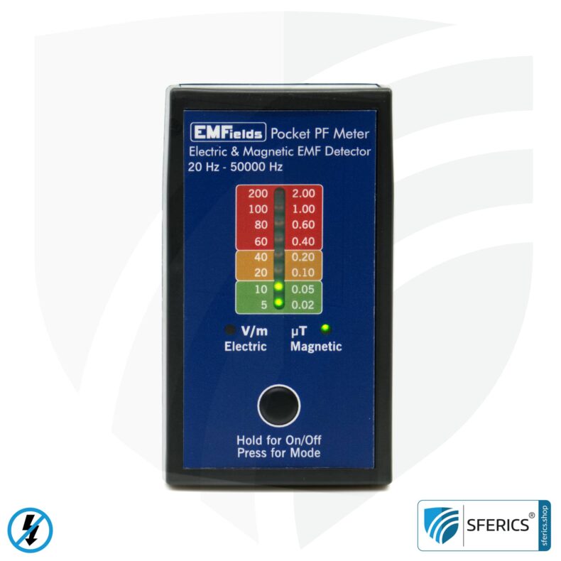 Pocket PF Meter | Potentialfreies Niederfrequenz Messgerät für Elektrosmog | Erkennung elektrischer Wechselfelder und Magnetfelder | Messbereich 15 bis 50.000 Hz