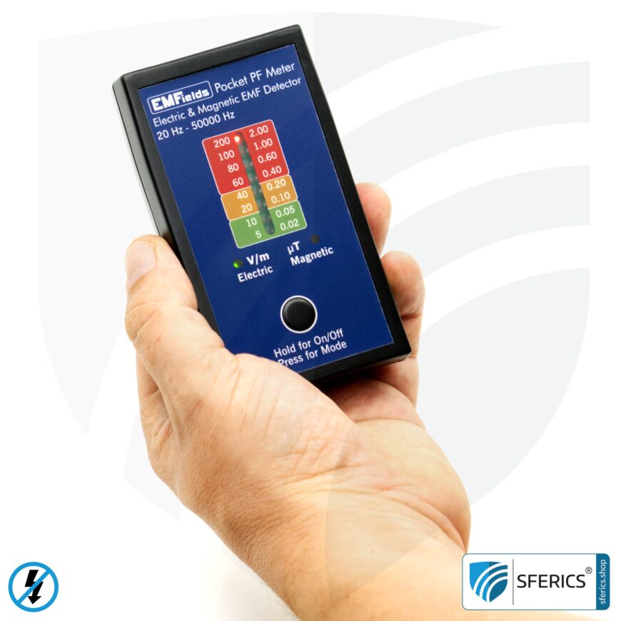Pocket PF5 Meter | Potentialfreies Niederfrequenz Messgerät für Elektrosmog | Erkennung elektrischer Wechselfelder und Magnetfelder | Messbereich 15 bis 50.000 Hz