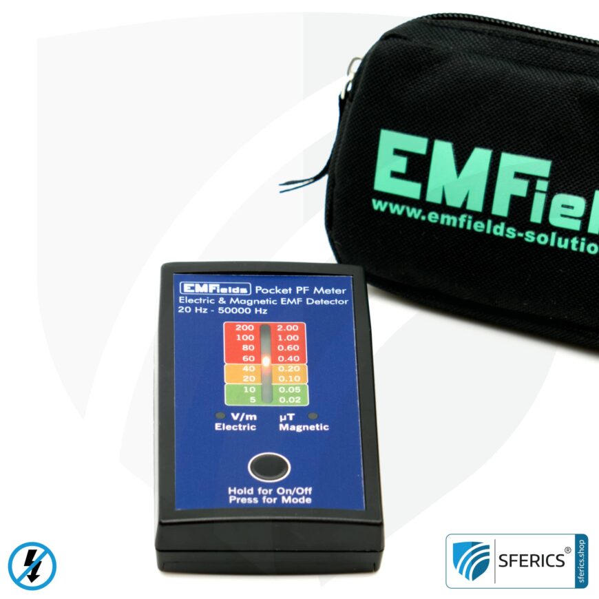 Pocket PF5 Meter | Potentialfreies Niederfrequenz Messgerät für Elektrosmog | Erkennung elektrischer Wechselfelder und Magnetfelder | Messbereich 15 bis 50.000 Hz