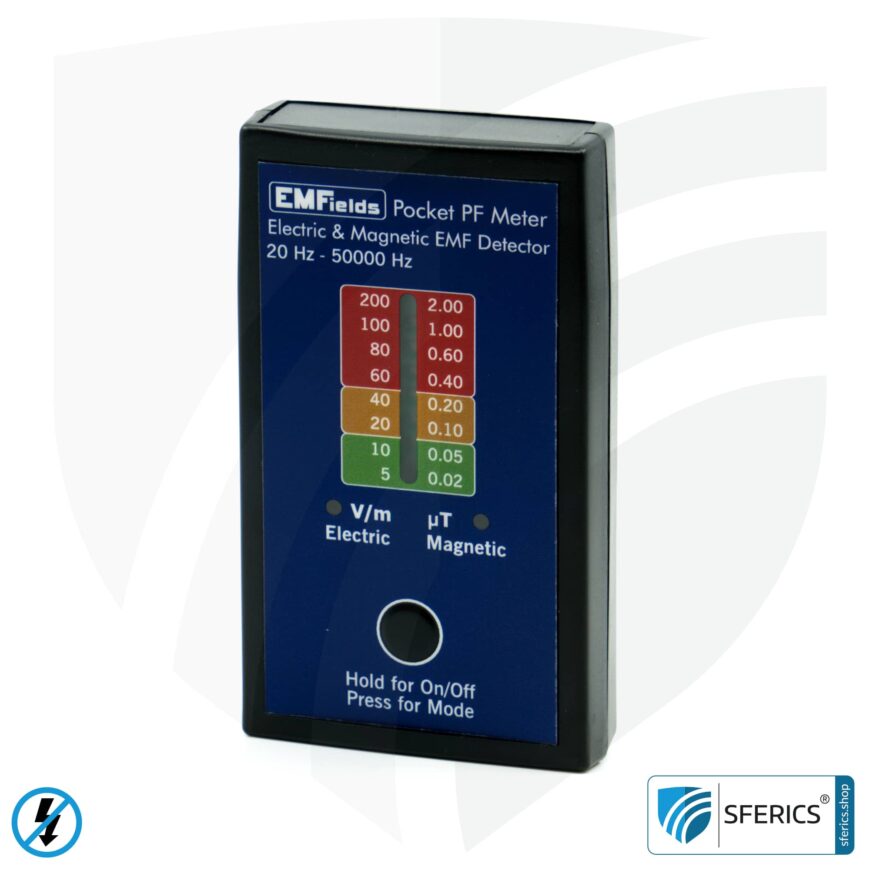 Pocket PF5 Meter | Potentialfreies Niederfrequenz Messgerät für Elektrosmog | Erkennung elektrischer Wechselfelder und Magnetfelder | Messbereich 15 bis 50.000 Hz