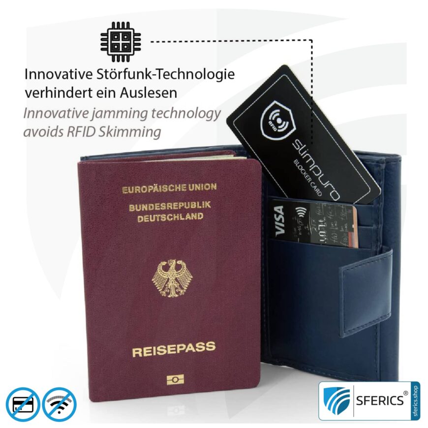 RFID NFC Blocker Karte SLIMPURO | Datenschutz für moderne Chipkarten | EC-Karte, Kreditkarte, ID-Karte, ... | bei der Geldbörse ZNAP im Set inklusive