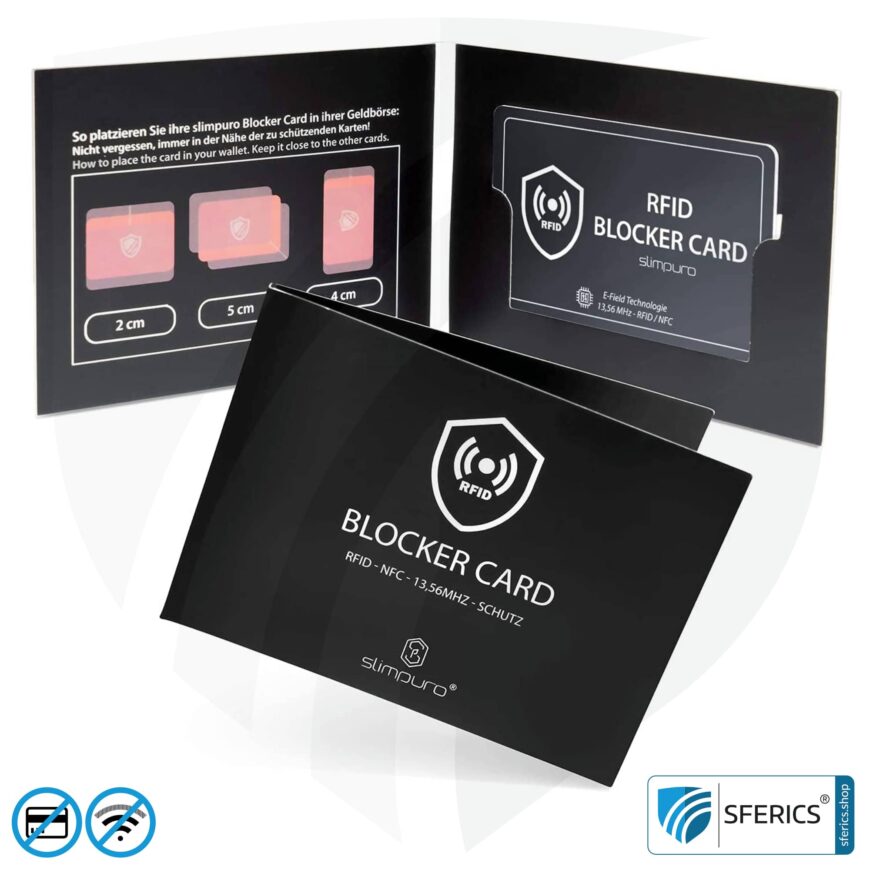 RFID NFC Blocker Karte SLIMPURO | Datenschutz für moderne Chipkarten | EC-Karte, Kreditkarte, ID-Karte, ... | bei der Geldbörse ZNAP im Set inklusive