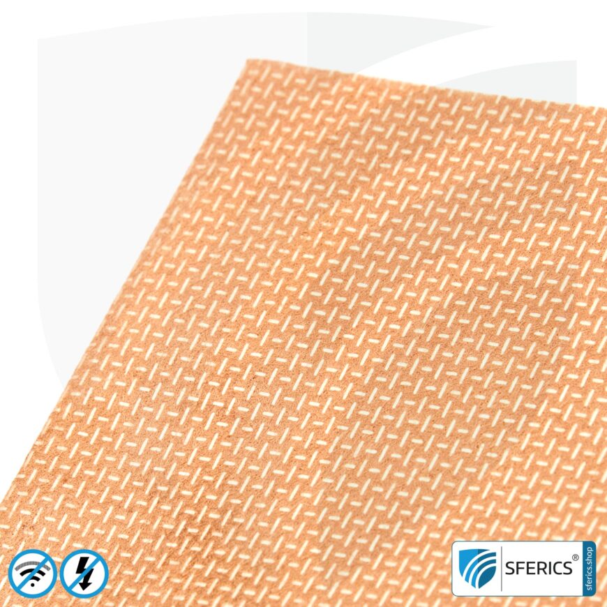 Abschirmvlies SAPHIR | Faservlies mit Kupferbeschichtung | über 99,999 % Abschirmwirkung (HF Schirmdämpfung bis 56 dB) | 100 cm Breite. Erdung NF notwendig. Wirkungsvoll gegen 5G!