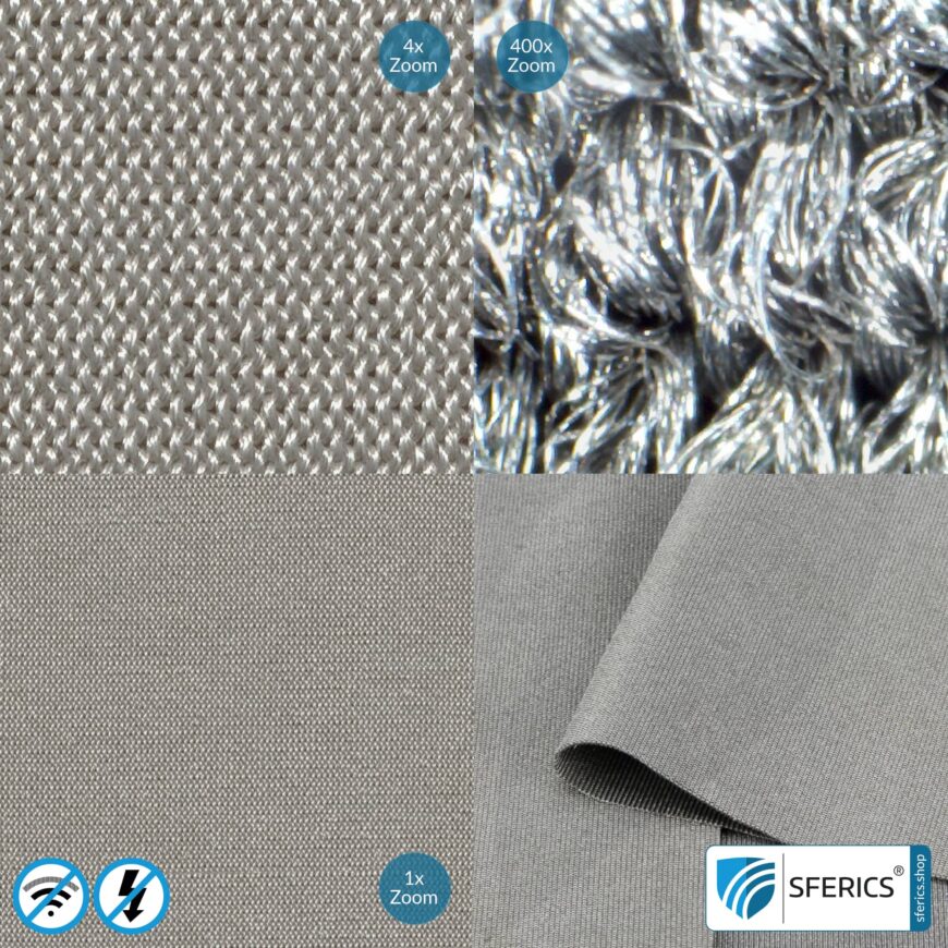 SILVER ELASTIC Abschirmstoff | ideal zur Herstellung von Bekleidung | HF Schirmdämpfung gegen Elektrosmog bis zu 51 dB | TÜV-SÜD qualitätsgeprüft. Wirkungsvoll gegen 5G!