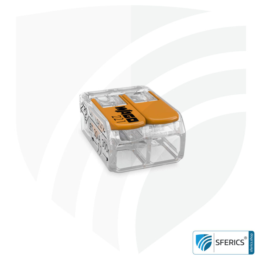 WAGO Compact Verbindungsklemme, Serie 221 | Modell 221-412 | für 2 eindrahtige, feindrahtige und mehrdrähtige Leiter | Alternative zur Lüsterklemme