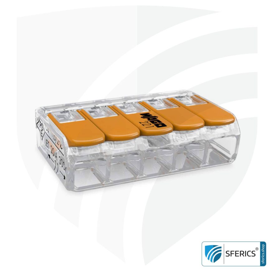 WAGO Compact Verbindungsklemme, Serie 221 | Modell 221-415 | für 5 eindrahtige, feindrahtige und mehrdrähtige Leiter | Alternative zur Lüsterklemme