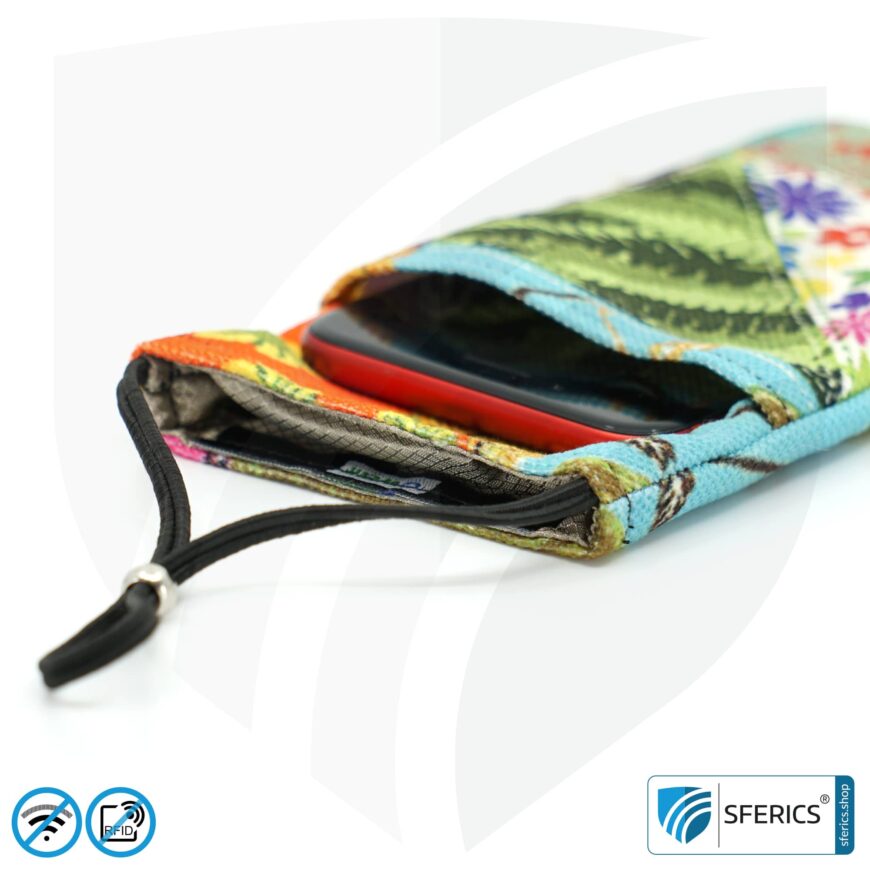 Handyhülle eWall für das Smartphone | Unikat im Design FLOWERPOWER | Anti Elektrosmog inkl. 5G | 3in1 Schutz inkl. RFID Blocker | Handytasche für iPhone, Android, ... | XL