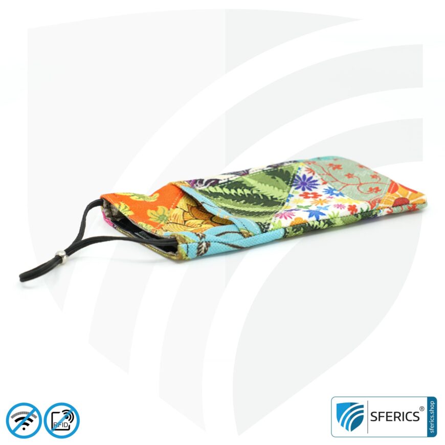Handyhülle eWall für das Smartphone | Unikat im Design FLOWERPOWER | Anti Elektrosmog inkl. 5G | 3in1 Schutz inkl. RFID Blocker | Handytasche für iPhone, Android, ... | XL
