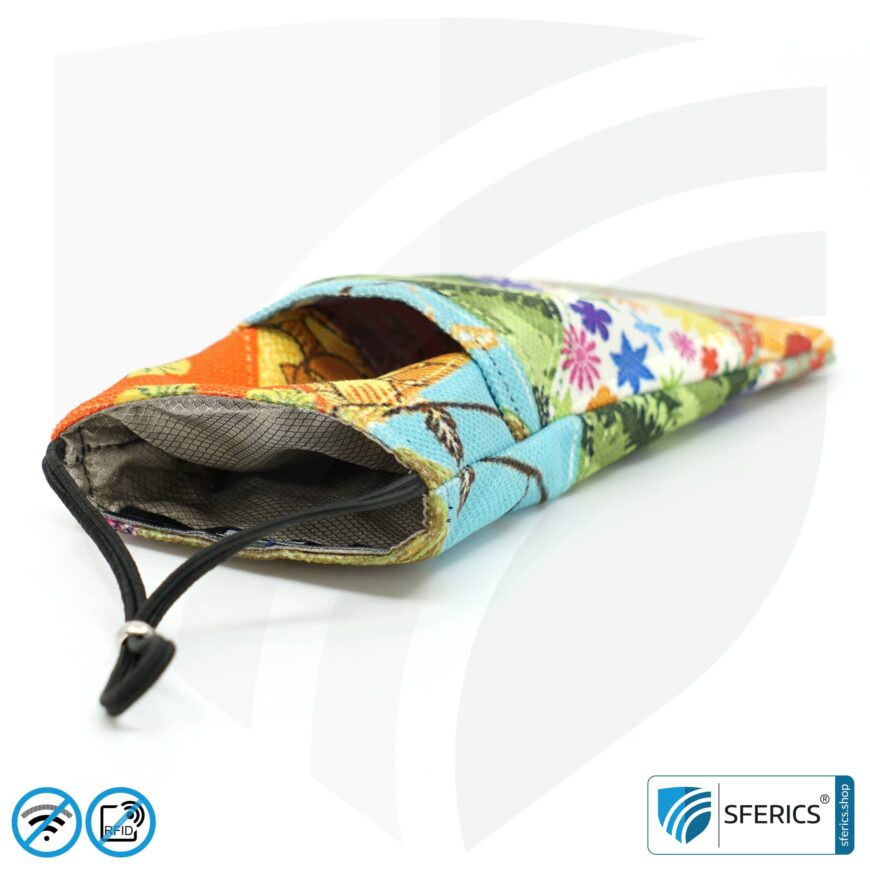 Handyhülle eWall für das Smartphone | Unikat im Design FLOWERPOWER | Anti Elektrosmog inkl. 5G | 3in1 Schutz inkl. RFID Blocker | Handytasche für iPhone, Android, ... | XL