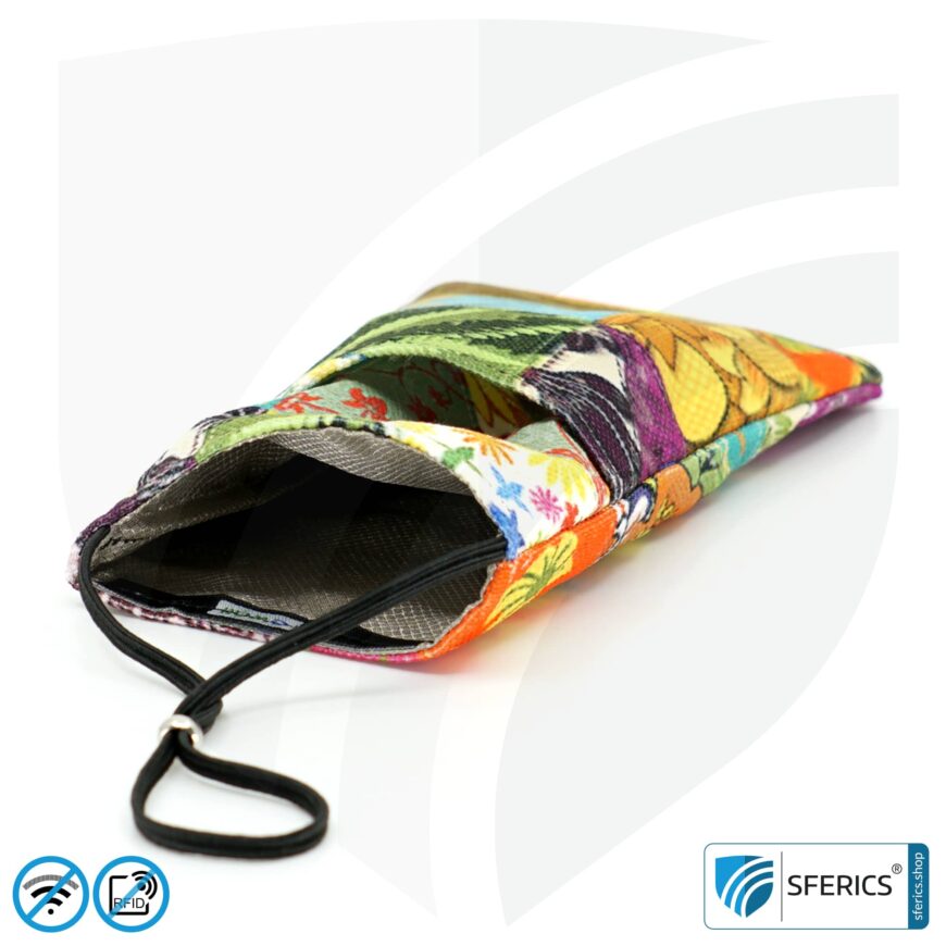 Handyhülle eWall für das Smartphone | Unikat im Design FLOWERPOWER | Anti Elektrosmog inkl. 5G | 3in1 Schutz inkl. RFID Blocker | Handytasche für iPhone, Android, ... | XXL