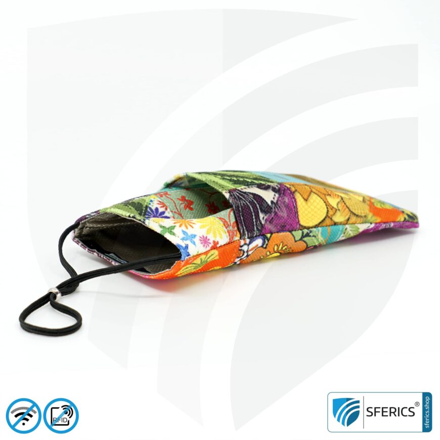 Handyhülle eWall für das Smartphone | Unikat im Design FLOWERPOWER | Anti Elektrosmog inkl. 5G | 3in1 Schutz inkl. RFID Blocker | Handytasche für iPhone, Android, ... | XXL