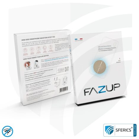 FAZUP Antennen Patch | Edition GOLD | Ferritkern fürs kabelgebundene Headset inklusive | Innovative Technologie gegen Elektrosmog | Schützt vor unnötig hoher Bestrahlung durch's eigene Mobiltelefon