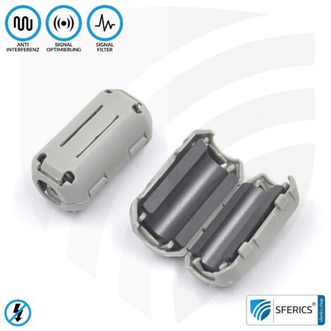 Ferritkern Filter gegen Elektrosmog im Headsetkabel | grau, klickbar, für 5 mm Kabel | GRATIS 1 Stück als Geschenk!