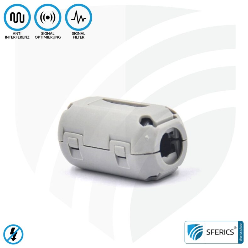 Ferritkern Filter gegen Elektrosmog im Headsetkabel | grau, klickbar, für 5 mm Kabel | GRATIS 1 Stück als Geschenk!