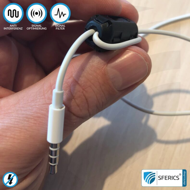 Ferritkern Filter gegen Elektrosmog im Headsetkabel | schwarz, klickbar, für 5 mm Kabel | GRATIS 1 Stück als Geschenk!