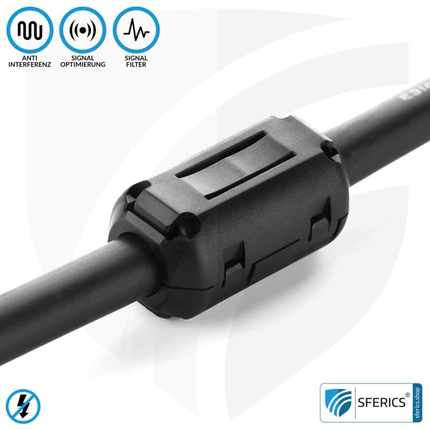 Ferritkern Filter gegen Elektrosmog im Headsetkabel | schwarz, klickbar, für 5 mm Kabel | GRATIS 1 Stück als Geschenk!