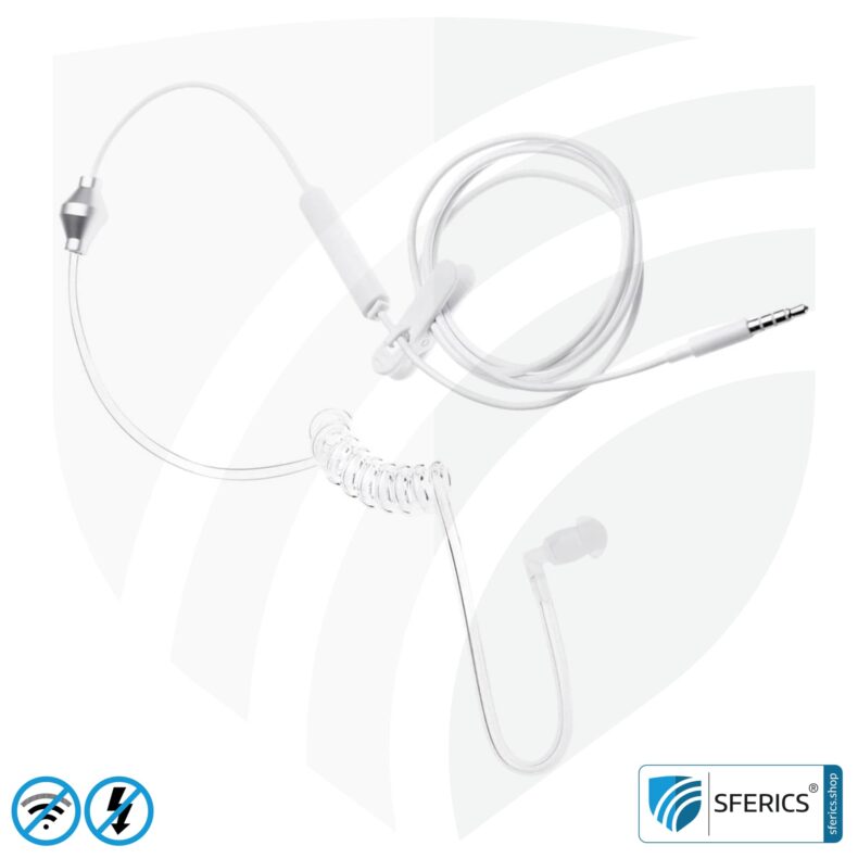 Luftkabel Anti Elektrosmog Monaural Headset mit Mikrofon | In-Ear-Headset AirTube zur Reduktion von EMF am Kopf | Klinkenstecker | Prädestiniert fürs Callcenter, Security, usw.