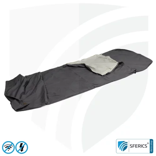 Abschirmender Schlafsack Elektrosmog PRO im Set | Mobiler Strahlenschutz gegen WLAN, Handy, LTE, 5G, ... mit Wirkungsgrad über 99,99 % (42 dB) | NF erdbar 22 Abschirmender Schlafsack Elektrosmog PRO | Mobiler Strahlenschutz gegen WLAN, Handy, LTE, 5G, ... mit Wirkungsgrad über 99,99 % (42 dB) | frei stehend, ohne Deckenaufhängung | NF erdbar