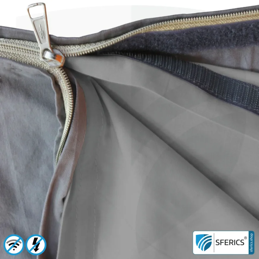 Abschirmender Schlafsack Elektrosmog PRO | Mobiler Strahlenschutz gegen WLAN, Handy, LTE, 5G, ... mit Wirkungsgrad über 99,99 % (42 dB) | frei stehend, ohne Deckenaufhängung | NF erdbar
