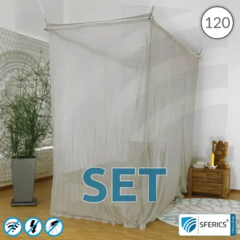 Abschirmender Baldachin Elektrosmog PRO im Set | QUEENSIZE BETT MIT 120 CM | Abschirmung Funk über 99,99 % (48 dB). Erdbar. Wirkungsvoll gegen 5G!