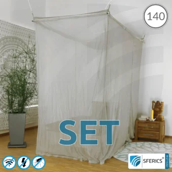 Abschirmender Baldachin Elektrosmog PRO im Set | QUEENSIZE BETT, 140 CM | Abschirmung Funk über 99,99 % (48 dB). Erdbar. Wirkungsvoll gegen 5G!