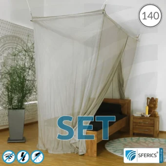 Abschirmender Baldachin Elektrosmog PRO im Set | QUEENSIZE BETT, 140 CM | Abschirmung Funk über 99,99 % (48 dB). Erdbar. Wirkungsvoll gegen 5G!