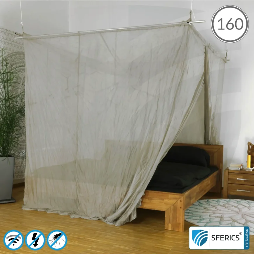Abschirmender Baldachin Elektrosmog PRO | QUEENSIZE BETT, 160 CM | Abschirmung Funk über 99,99 % (48 dB). Erdbar. Wirkungsvoll gegen 5G!
