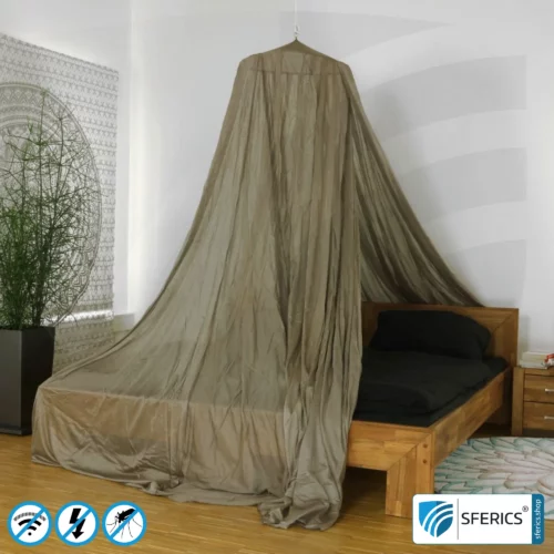 Abschirmender Baldachin Elektrosmog BUDGET | DOPPELBETT | Pyramidenform | Abschirmung Funk über 99,99 % (44 dB) | erdbar | Made in China