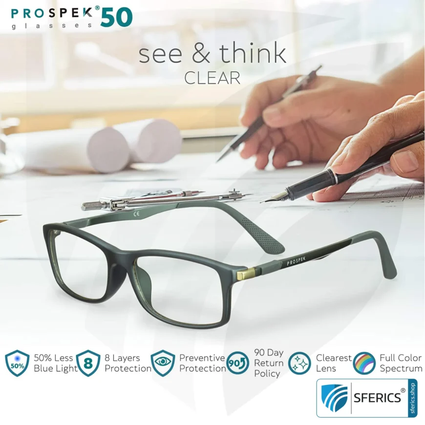 Anti Blaulicht und Blendschutz Computer Brille DYNAMIC von PROSPEK | hochwertige Brille für die vielen Stunden pro Tag am PC, Smartphone, Tablet, Fernseher, LED-Licht, ...