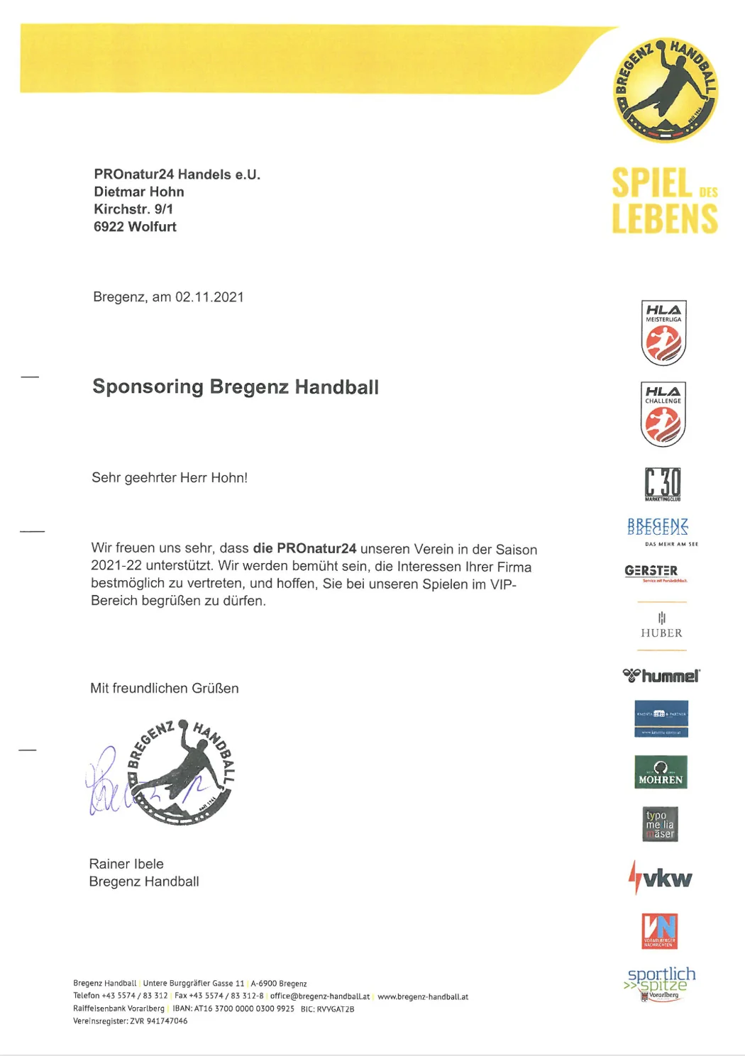 Sponsoring Bregenz Handball 2021/2022