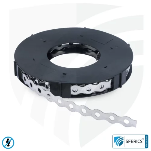 Edelstahl Erdungsband | Lochband | Metallband zur Erdung von Armierungsgewebe, Abschirmgewebe und Abschirmvlies 6 Edelstahl Erdungsband | Lochband | Metallband zur Erdung von Armierungsgewebe, Abschirmgewebe und Abschirmvlies