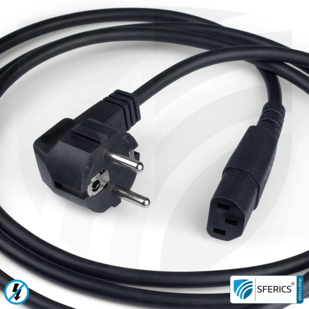 Geschirmtes Kaltgerätekabel mit C13 Stecker | schwarz | 2 Meter | Kaltgeräteanschlußleitung zur Abschirmung elektrischer und magnetischer Wechselfelder NF