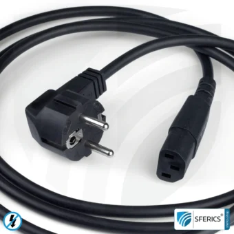 Geschirmtes Kaltgerätekabel mit C13 Stecker | schwarz | 2 Meter | Kaltgeräteanschlußleitung zur Abschirmung elektrischer und magnetischer Wechselfelder NF