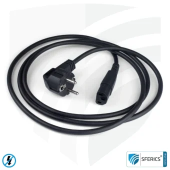 Geschirmtes Kaltgerätekabel mit C13 Stecker | schwarz | 2 Meter | Kaltgeräteanschlußleitung zur Abschirmung elektrischer und magnetischer Wechselfelder NF