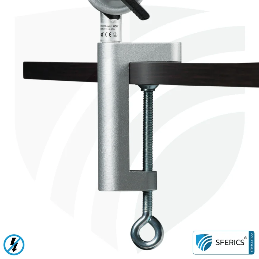 Klemmfuss Fixierung der geschirmten Lampe für Schreibtisch, Arbeitsplatz oder Werkstatt | Design SILBER.